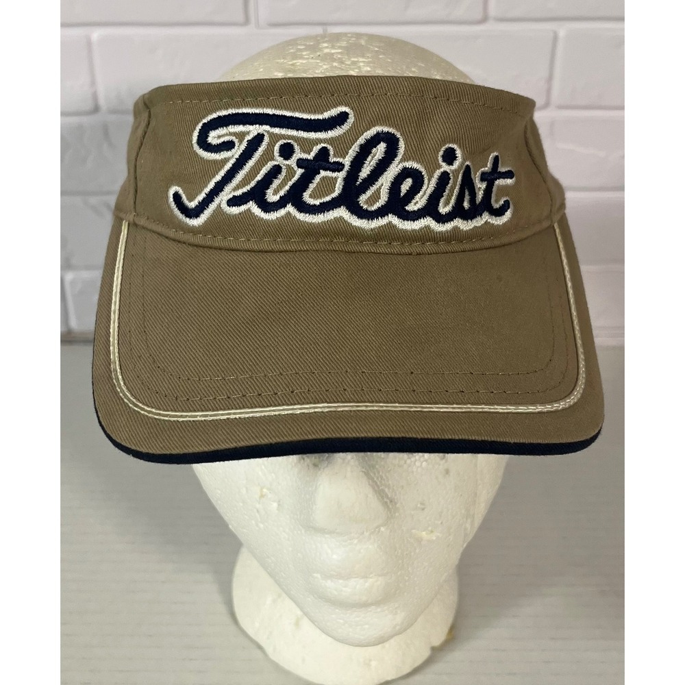 Titleist Golf Visor Mens OSFA Tan Khaki Navy Blue Embroidered Adjustable Hat